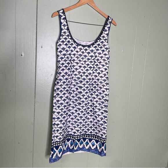 Philosophy di Alberta Ferretti White Blue Sleeveless Sheath Dress Size 6 US - Picture 2 of 6